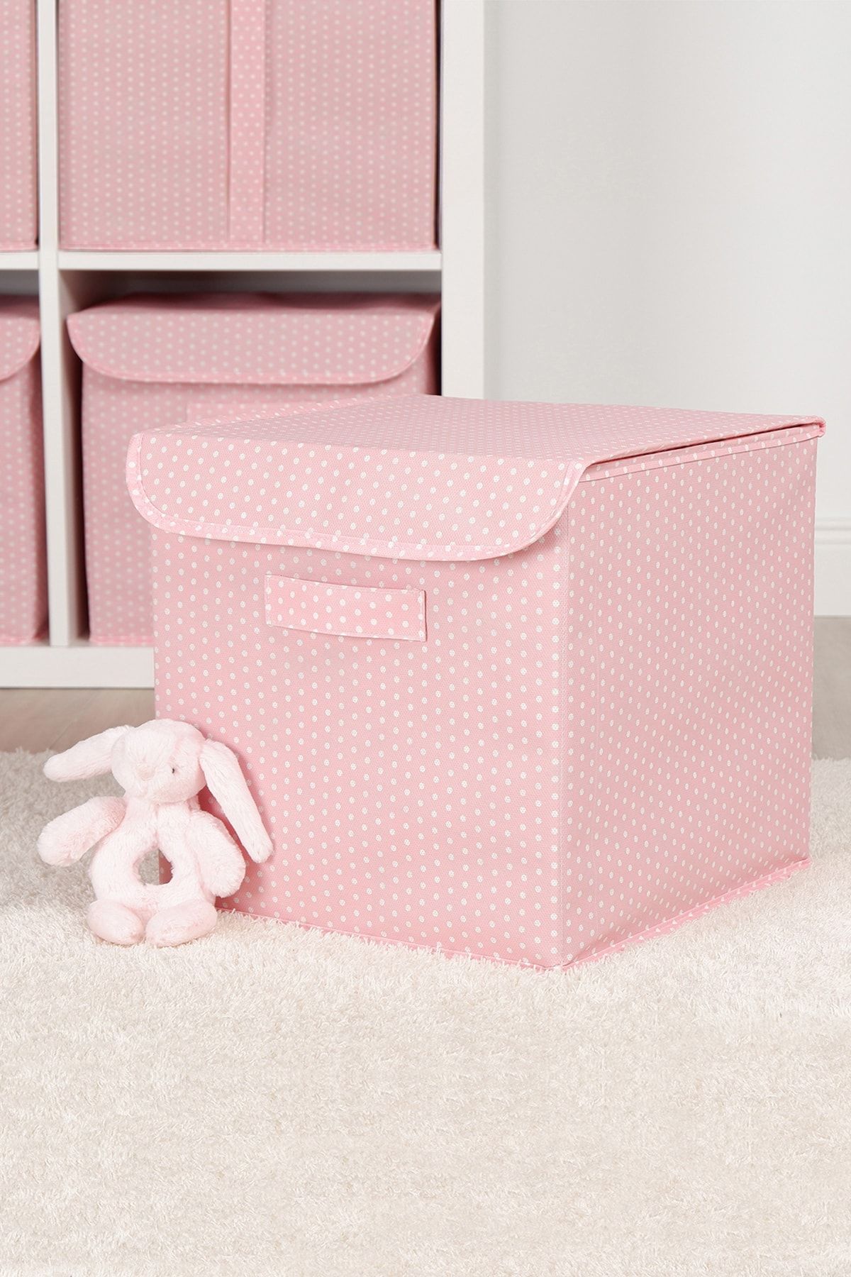 OCEAN HOME Pembe Puantiyeli Kapaklı Kutu // 30x30x30