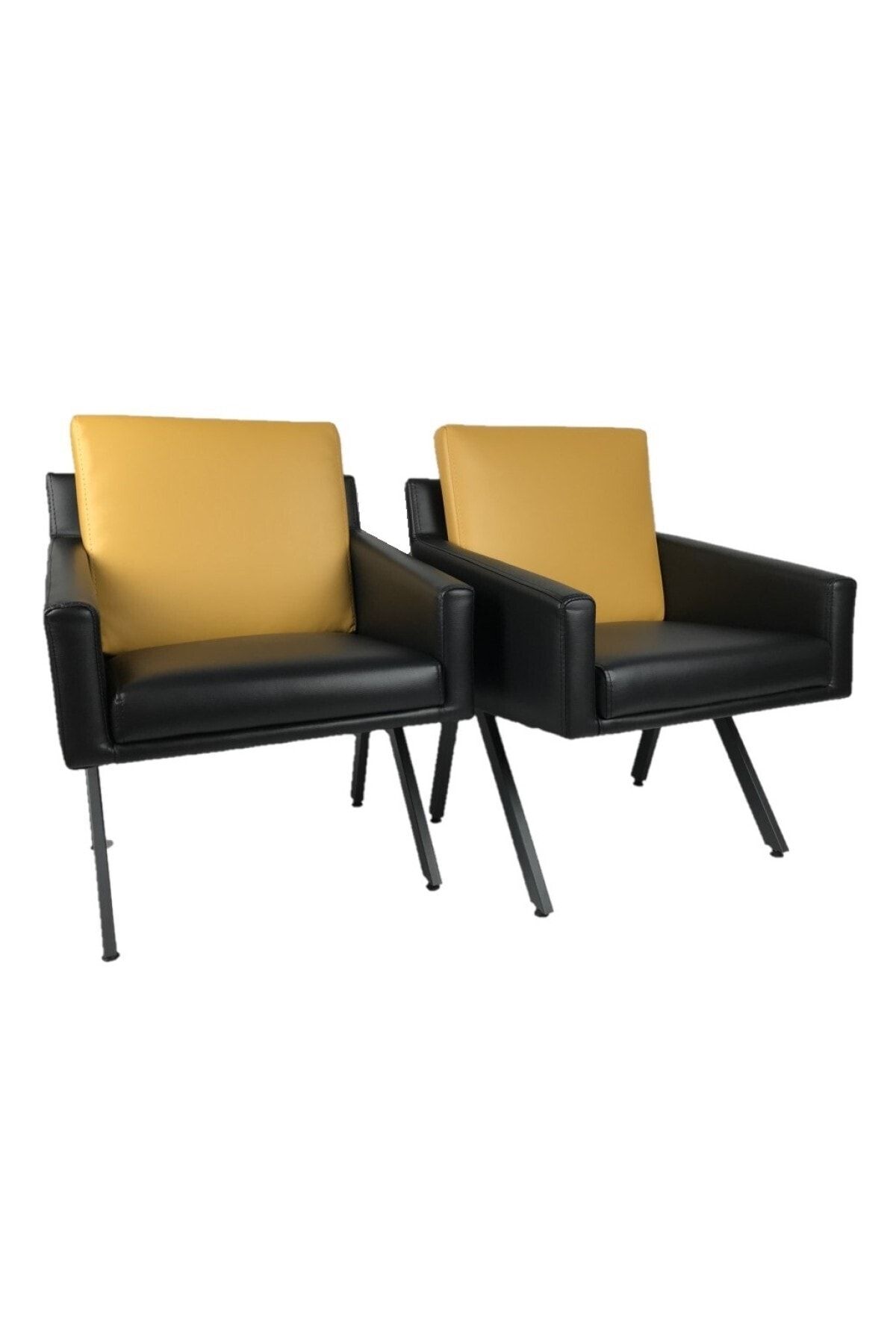 GOLDSİT Ceo Makas Tekli Kanepe (siyah-sarı Deri) - 2 'li Set