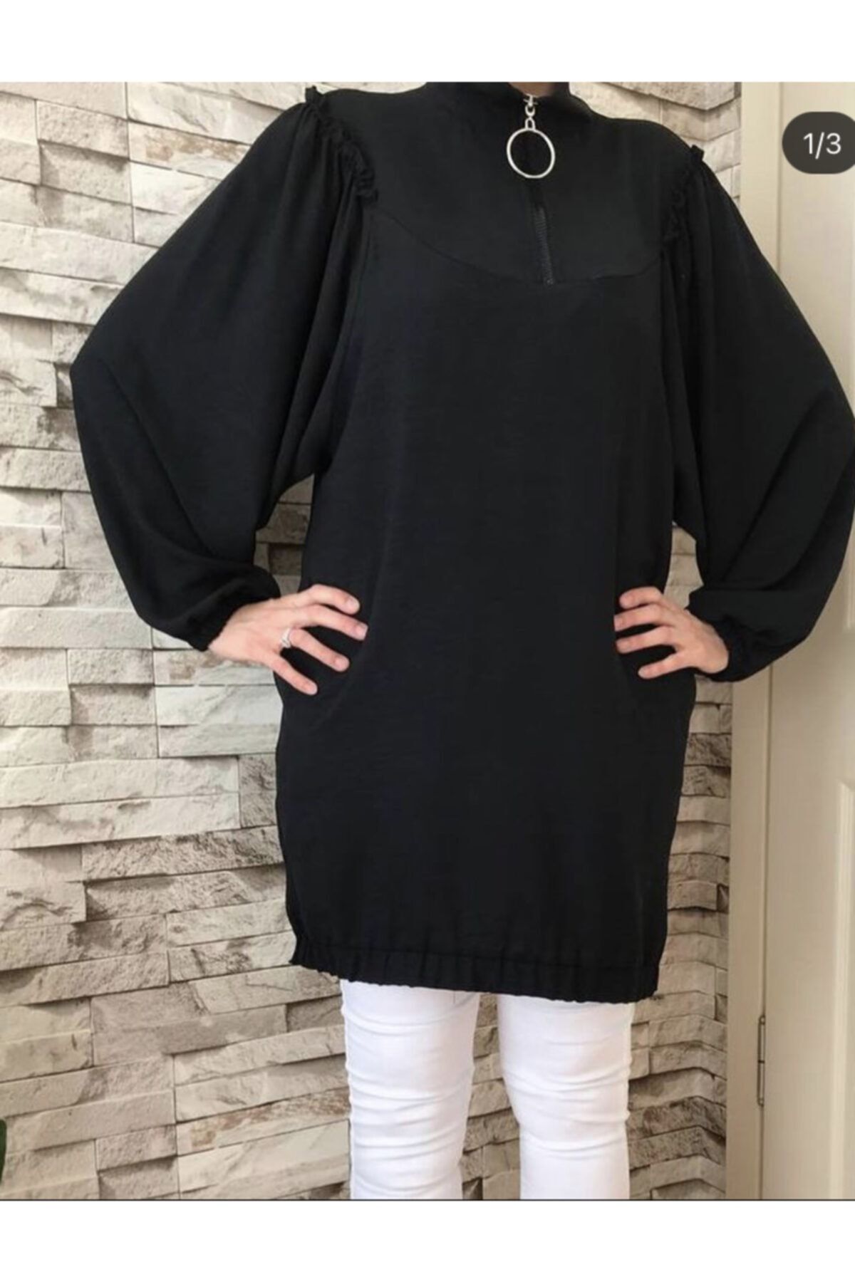 ModaMeray Fermuarlı Balon Kol Tunik