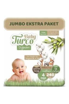 Baby Turco Doğadan Bebek Bezi 4 Beden - Numara Maxi 240 Adet Jumbo Ekstra Paket 8 - 14 Kg