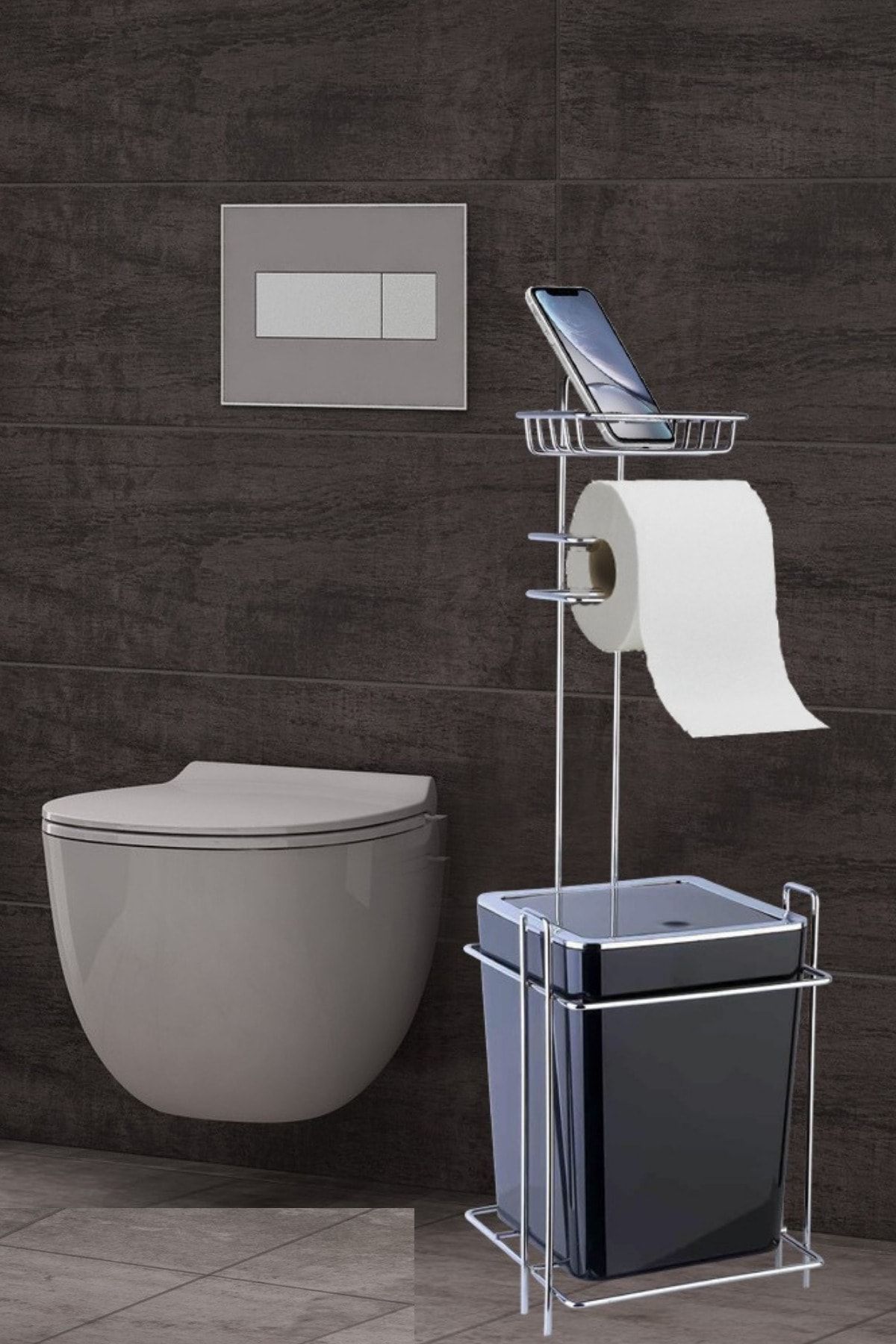 ZBAHOME Banyo Çöp Kovası Wc Kağıtlık Yedekli Siyah