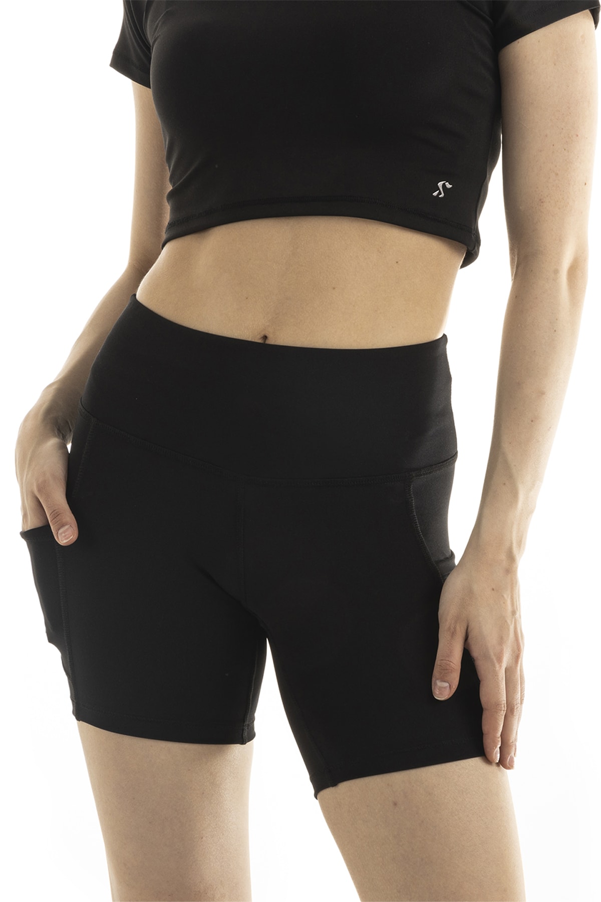 The Step Sports Kadın Siyah Snc Cepli Yüksek Bel Toparlayıcı, Sıkılaştırıcı Yoga Şort Tayt 6\