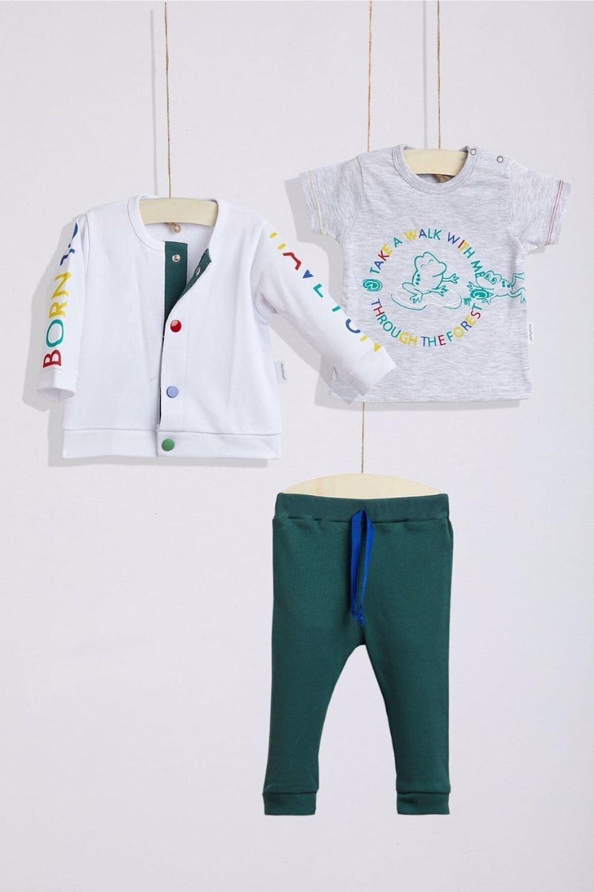 Wogi Baby Mini Face 3'lü Hırka T-shirt Set Takım