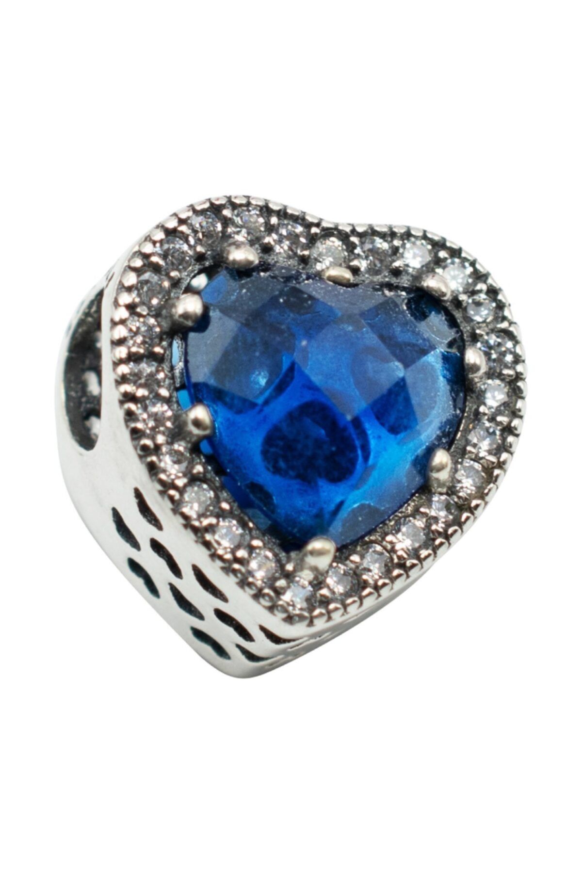Nur Silver Mavi Taşlı Kalp Charm