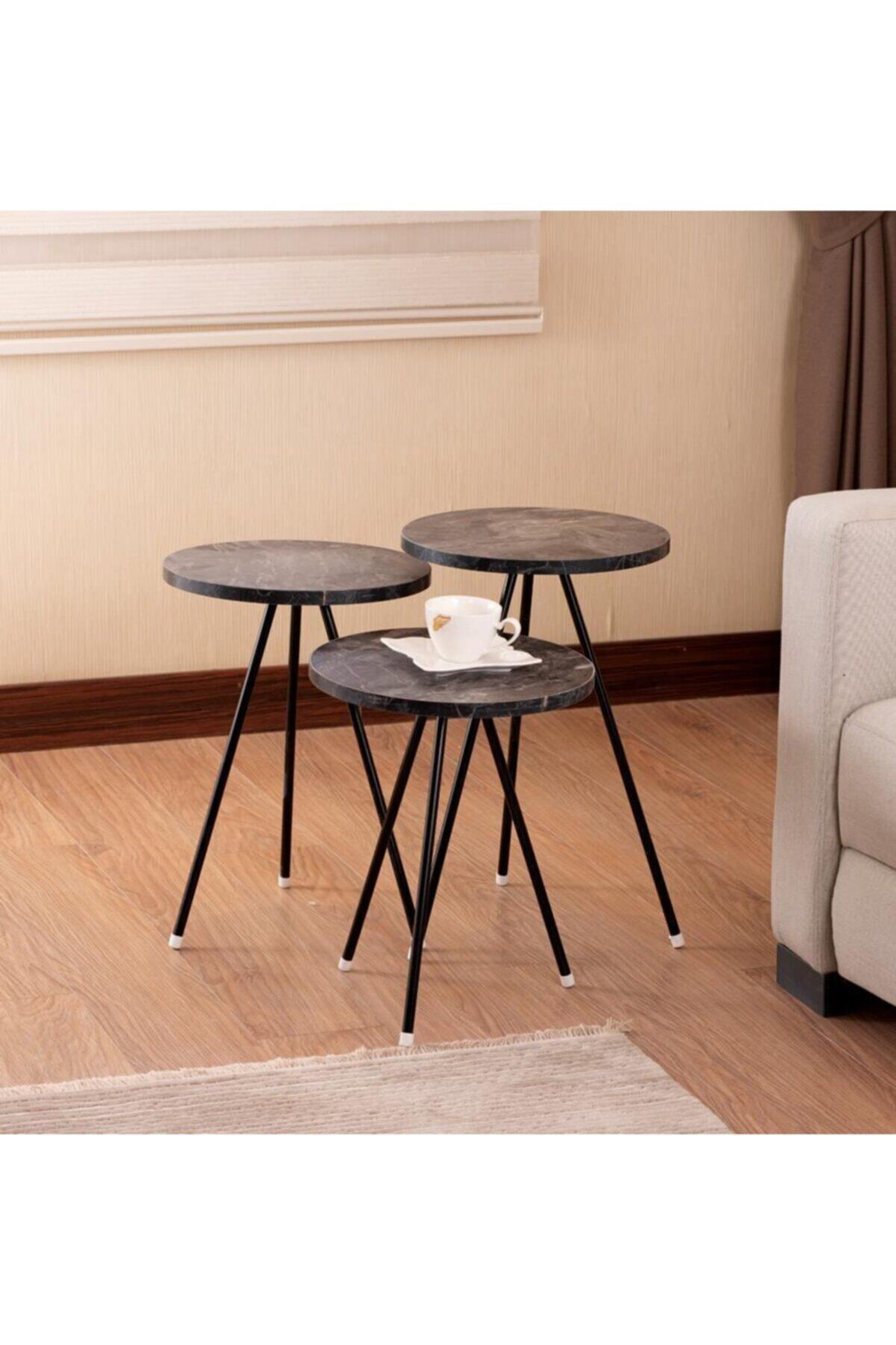 Vip Home Viphome 3'lü Zigon Sehpa Siyah Mermer