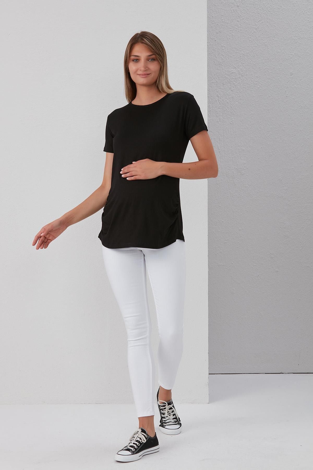 Işşıl 0788-viskon Körüklü Düz Hamile Kısa Kol T-shirt