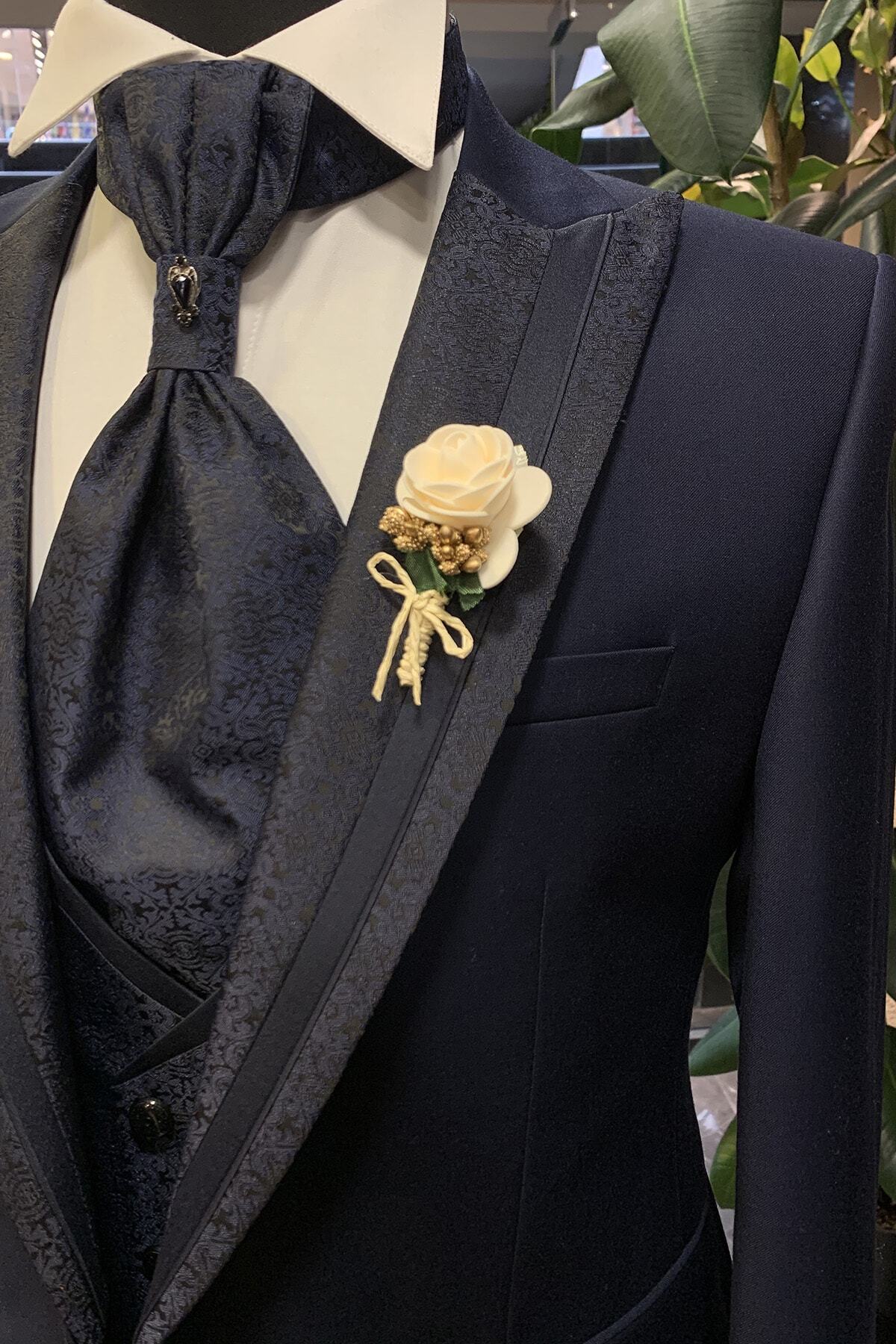 Quesste Accessory Erkek Bej Damatlık Ve Takım Elbise Yaka Çiçeği