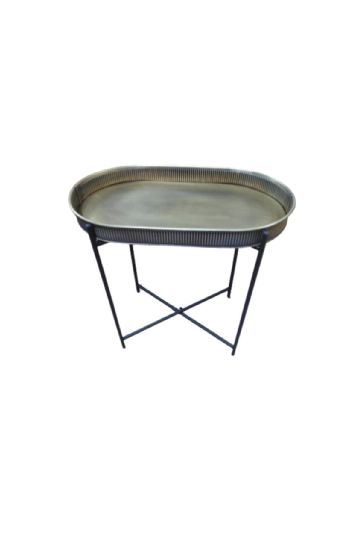 ESOSHHOME Oval Tepsi Sehpa 55x31x56 Cm Gold Eskitme