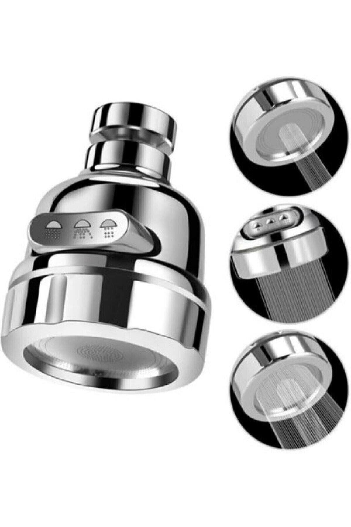 Eymen Aluminyum 3 Fonksiyonlu Tasarruflu Krom Mutfak Lavabo Başlığı 360° Oynar Musluk Başlığı Tasarruflu Başlık
