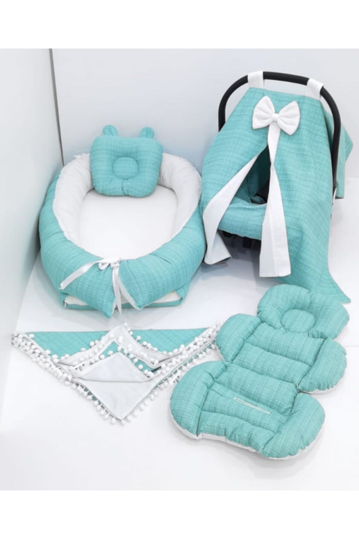 mordesign Ortopedik Puset Minder, Çarşaf, Örtü, Pike Ve Anne Yanı Babynest Yatak 6'lı Set, Yeşil