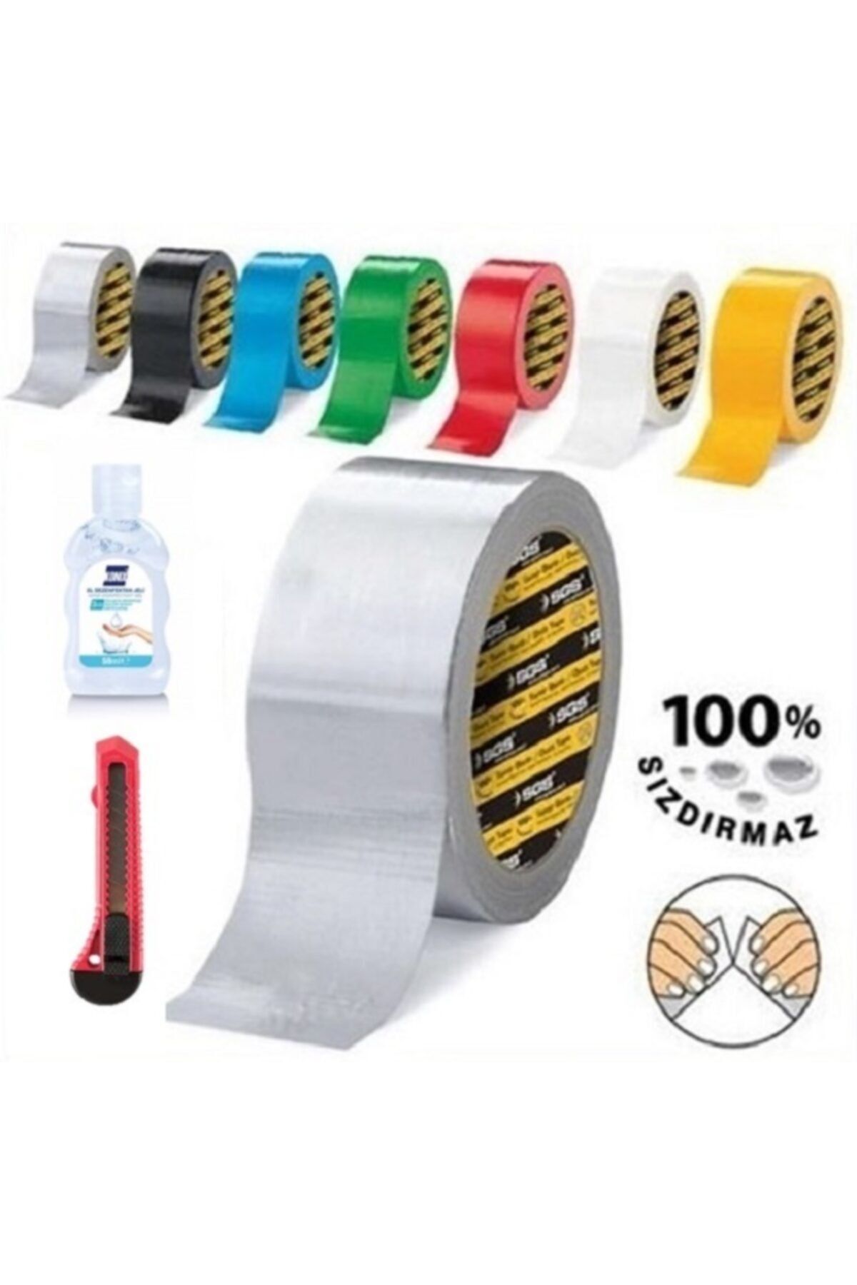 Sgs Gri Suya Dayanıklı Flex Tape Tamir Bandı Çadır Bant 48x10 Mt + Maket Bıçağı + Jel