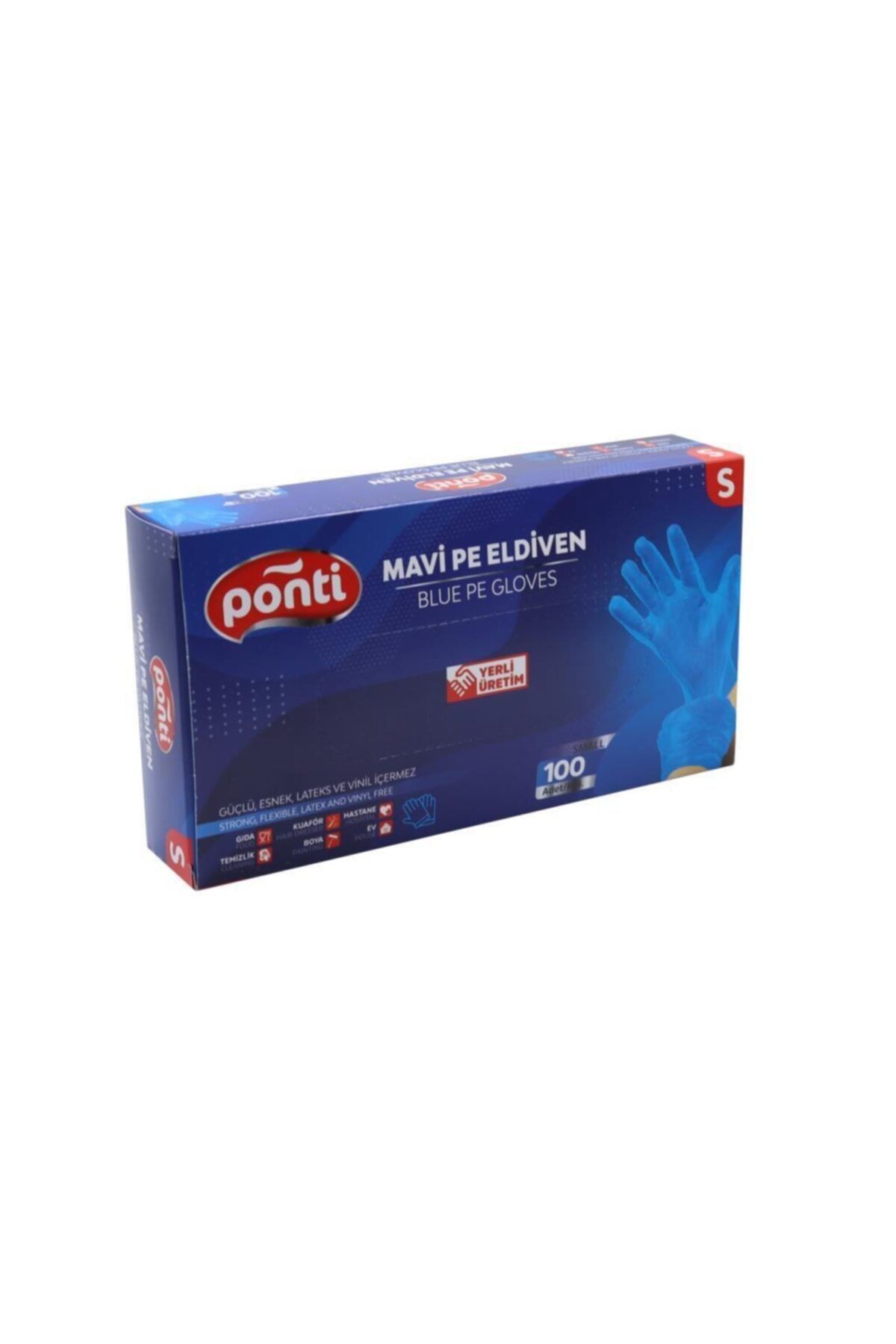 ponti Gloves Mavi Pudrasız Tek Kullanımlık Pe Eldiven 100'lü Small