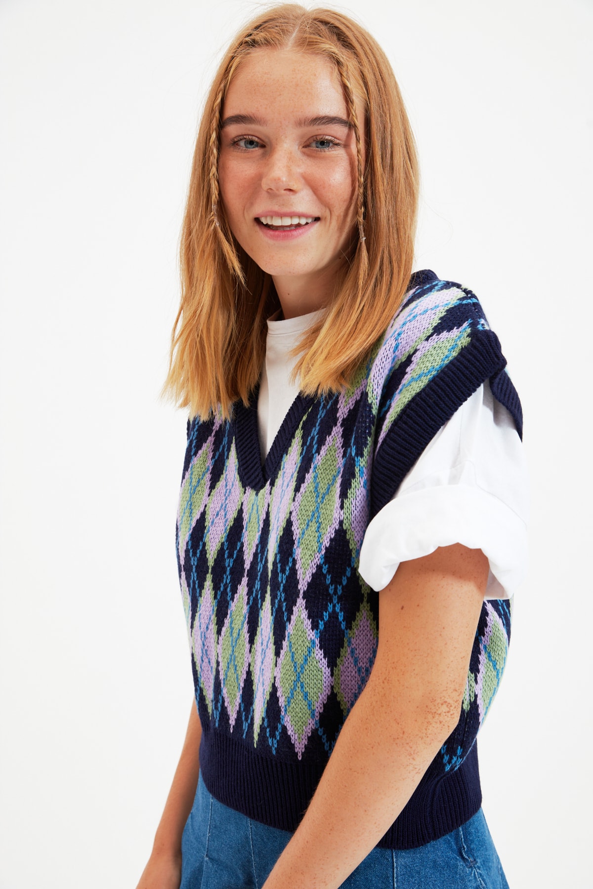 TRENDYOLMİLLA Lacivert Jakarlı Triko Süveter TWOAW22BZ0048