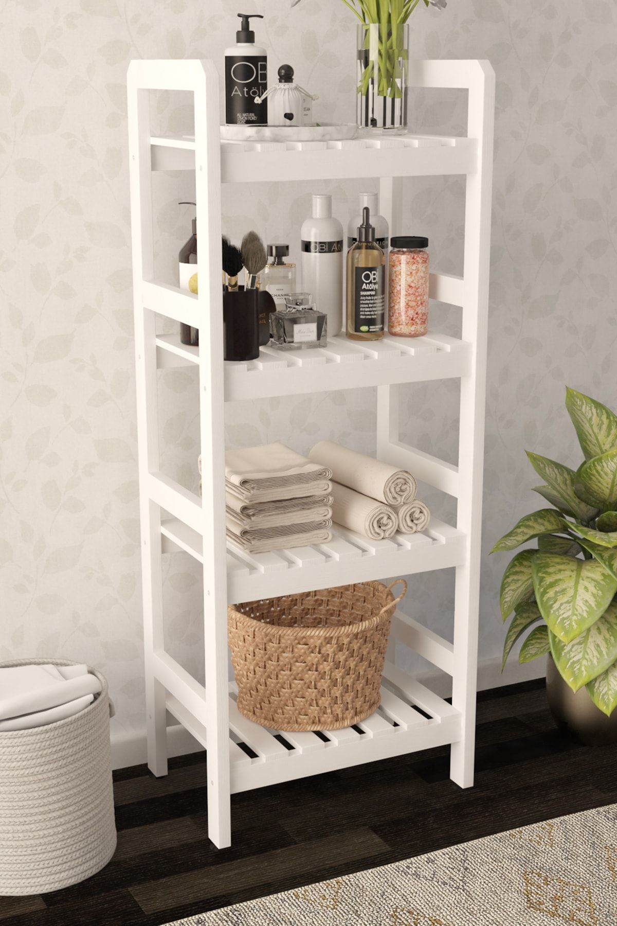 OBİ Atölye Lofn Ahşap Banyo Dolabı 4 Katlı Havluluk 114x45x30 Cm - Beyaz