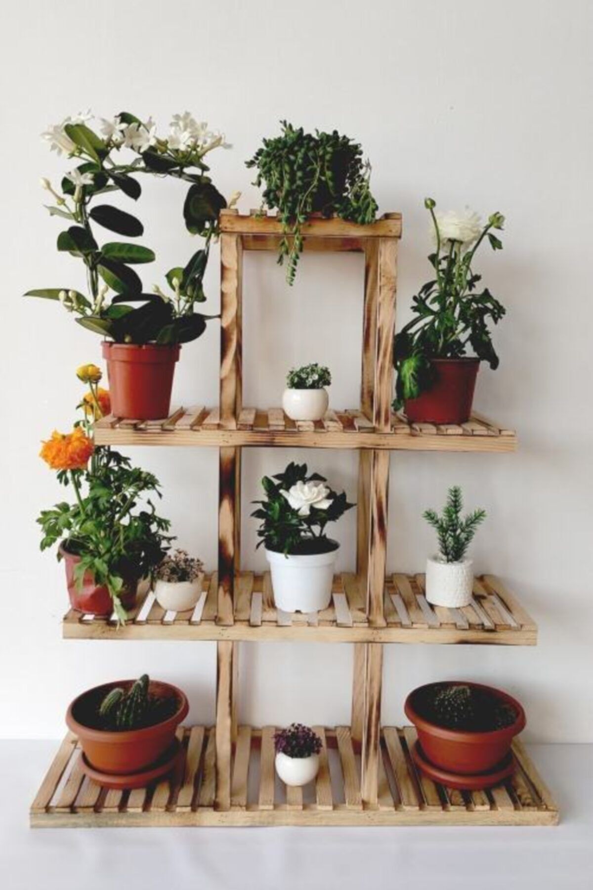 woodcolor accessory 10 Bölmeli Dekoratif Doğal Ahşap Çiçeklik