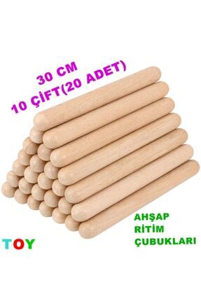 Ahşap Ritim Çubuğu 30 cm. 10 Çift ( 20 Çubuk ) Anaokulu Çocuk Müzik Aletleri Image 0