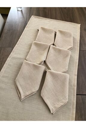 Kapicino Renk Linen Kumaş 6 Peçete 1 Runner Servis Takımı Image 3