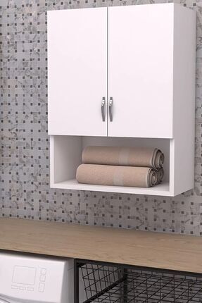Banyo Duvar Dolabı Çamaşır Makinesi Üst Dolabı, Beyaz Image 0
