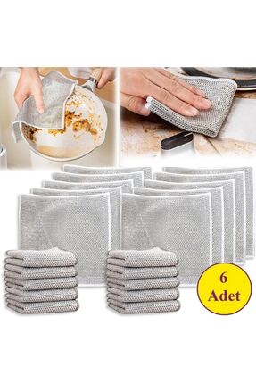 6 Adet Tel Bulaşık Bezi Çizmez Bulaşık Teli Çelik Bez 20x20 Çift Katmanlı Image 0