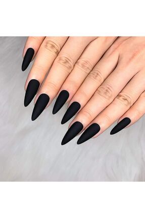 Siyah Takma Tırnak Lüks Parlak Sivri Uçlu Stiletto 100 adet Image 0
