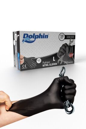 Dolphin Siyah Nitril Eldiven Pudrasız Ekstra Kalın (L) 100lü Paket Image 0