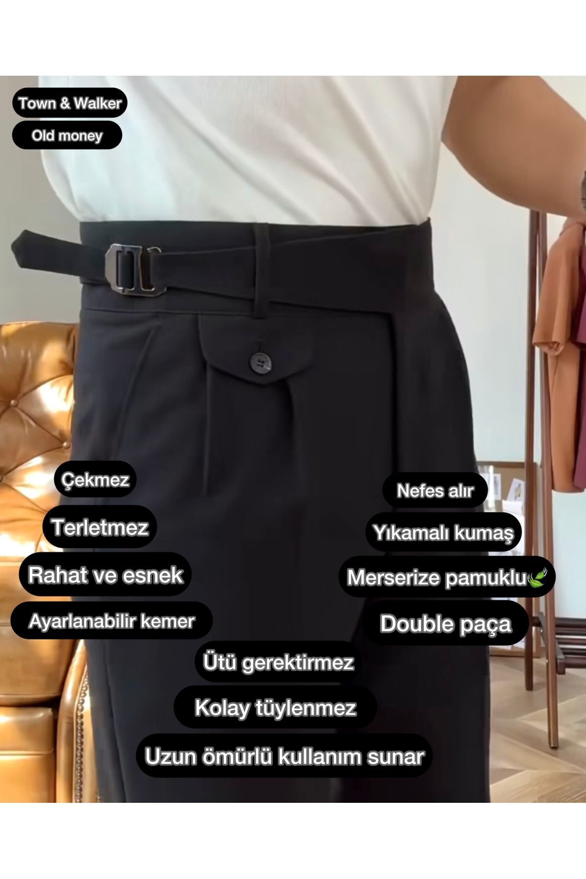 شلوار برش ایتالیایی مردانه با کمربند قابل تنظیم