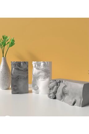 Ev Dekor Dekoratif Beton Antik Yüz Gri Heykel Biblo Aksesuar Image 0