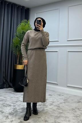 Fitilli Triko Elbise Vizon Image 3