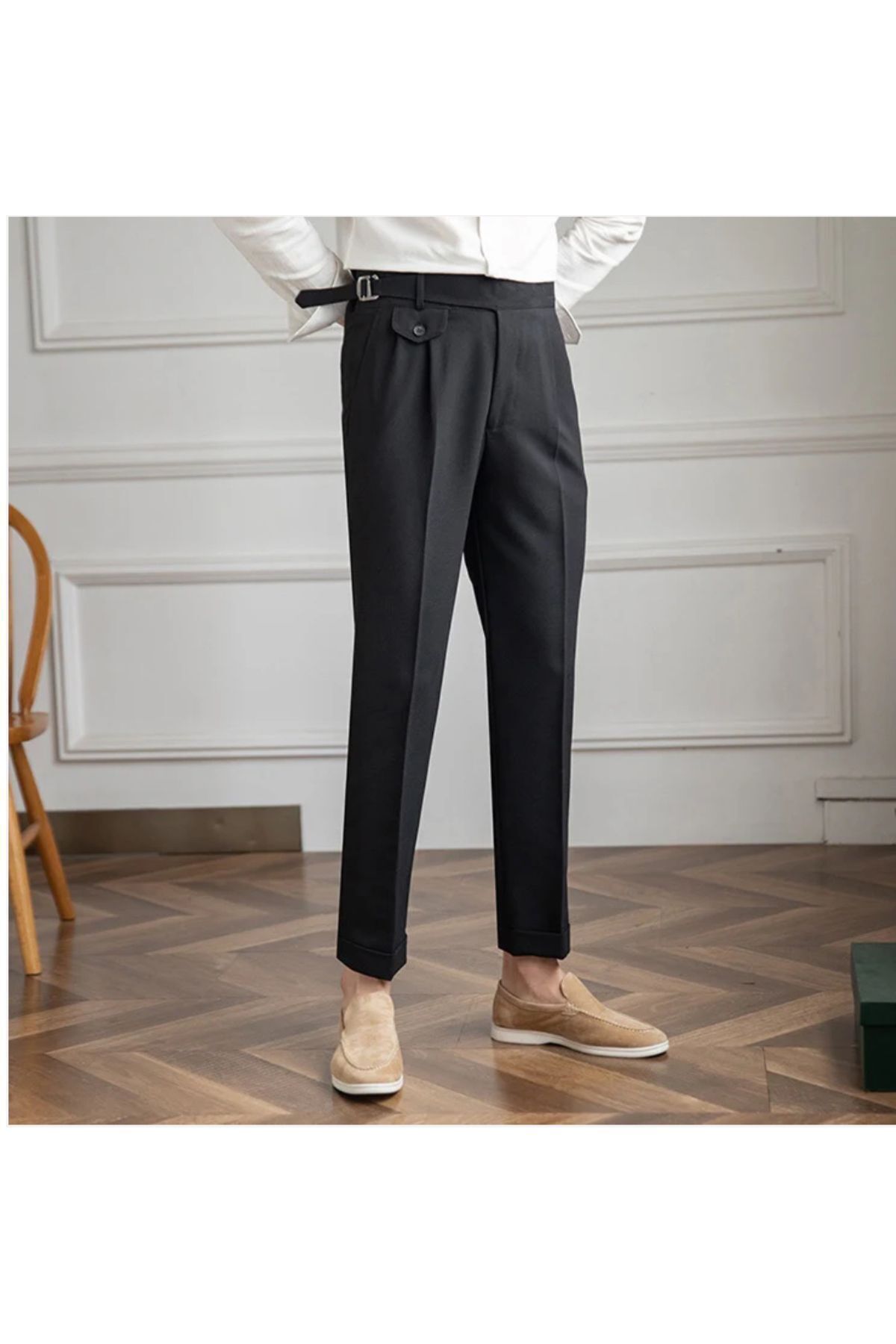 شلوار برش ایتالیایی مردانه با کمربند قابل تنظیم