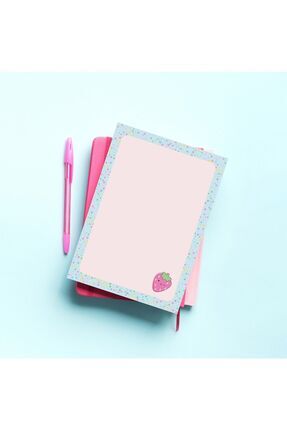 Çilek Desenli Mavi Pembe Planlayıcı/to Do List/defter/notepad/memopad A5 Image 0