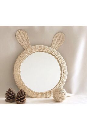 30 Cm Çocuk Odası Ayna Kulaklı Rattan Bambu Hasır Ayna Image 0