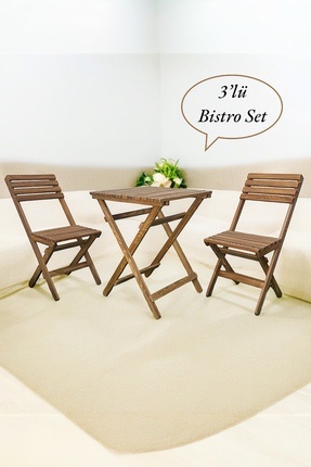 Ahşap Balkon Bahçe Mutfak 3'lü Bistro Set Katlanır 2 Sandalye 1 Masa Takım 50x50cm ykma mb246 Image 0