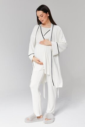 Emzirme Özellikli Sabahlıklı Hamile Lohusa Pijama Takımı Image 0