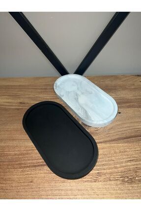 2 Li Dekoratif Beton Oval Sunumluk Yagdanlik Takı Mum Saksı Altlığı Organizer Image 0