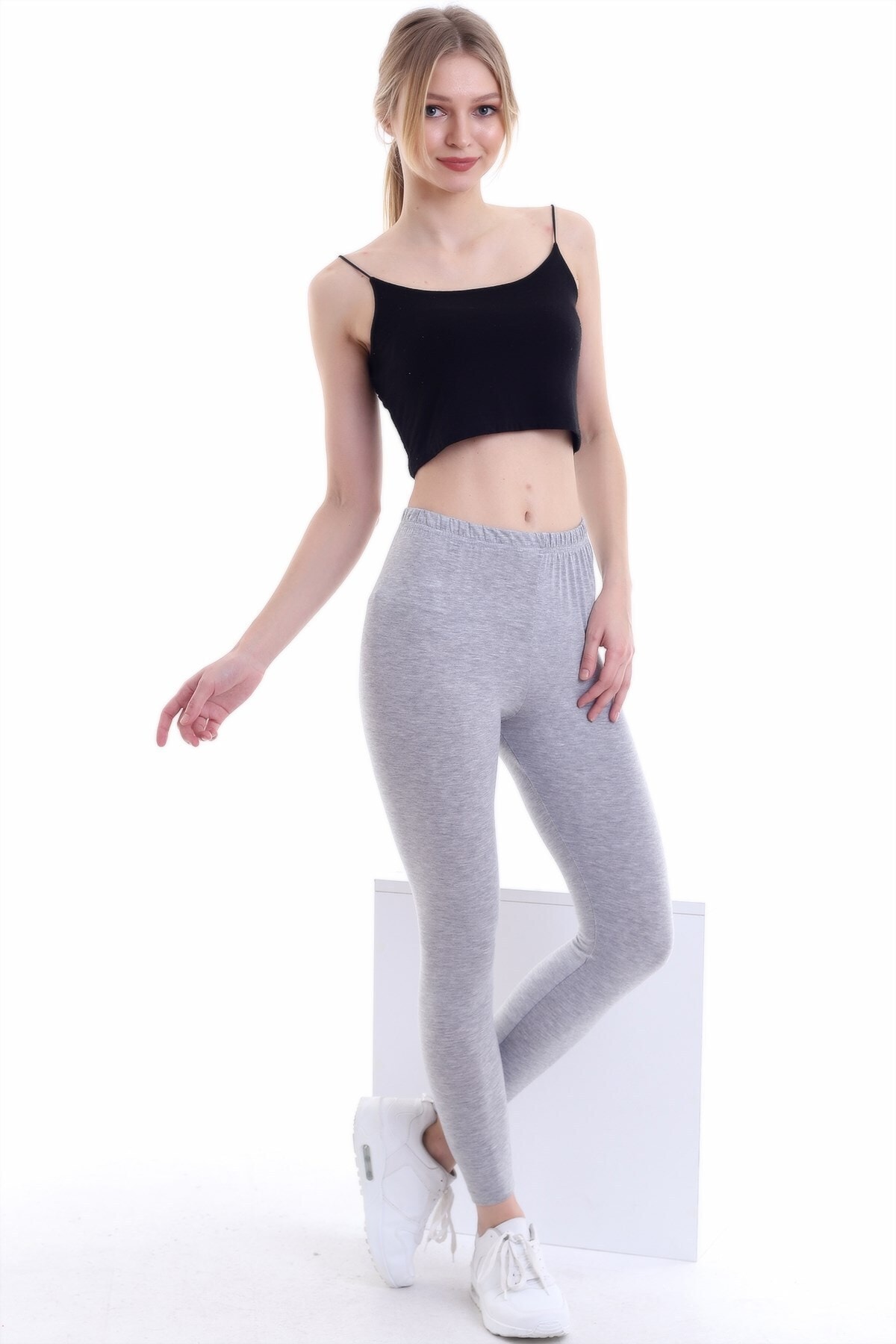 Self Clothing Kadın Flamlı Gri Penye Kumaş Tayt Yüksek Bel Slf1292