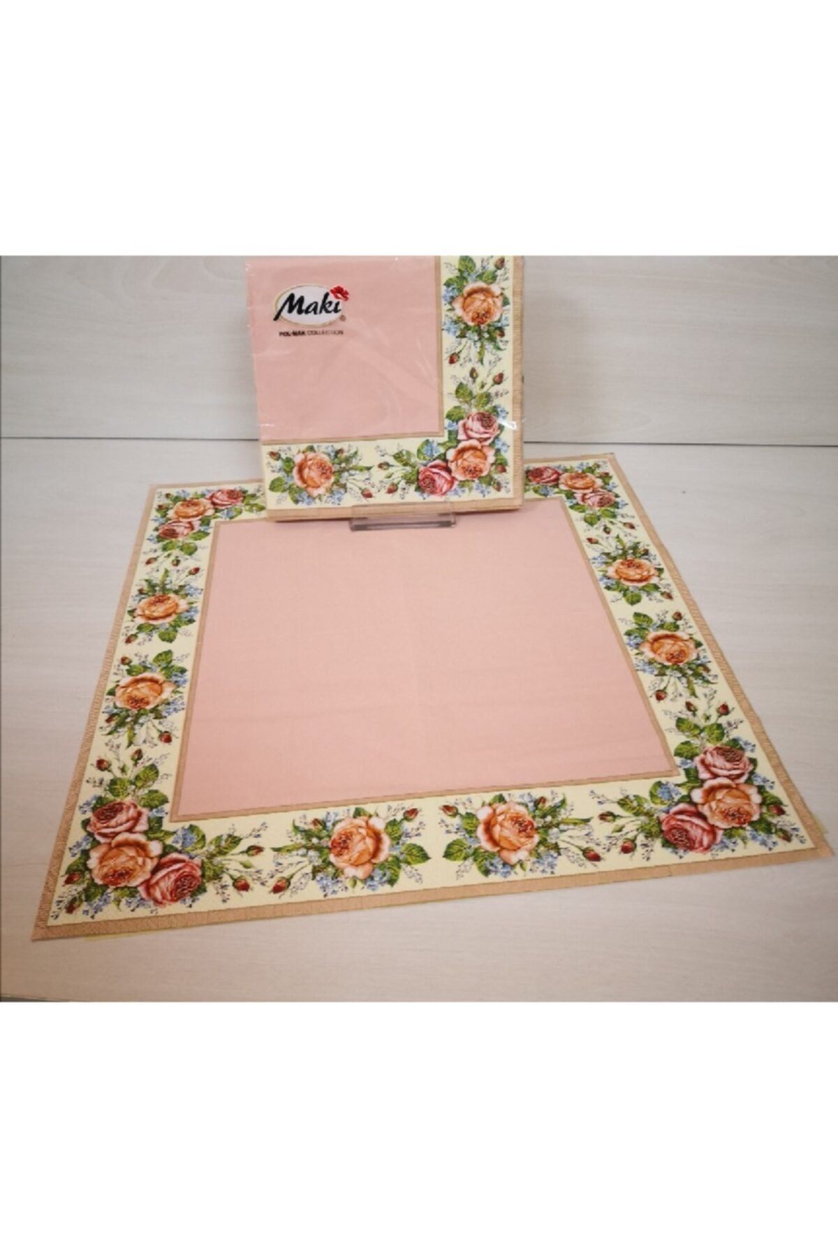 Maki Pembe Renkli Gül Desenli Peçete 20'li 33 X 33 cm