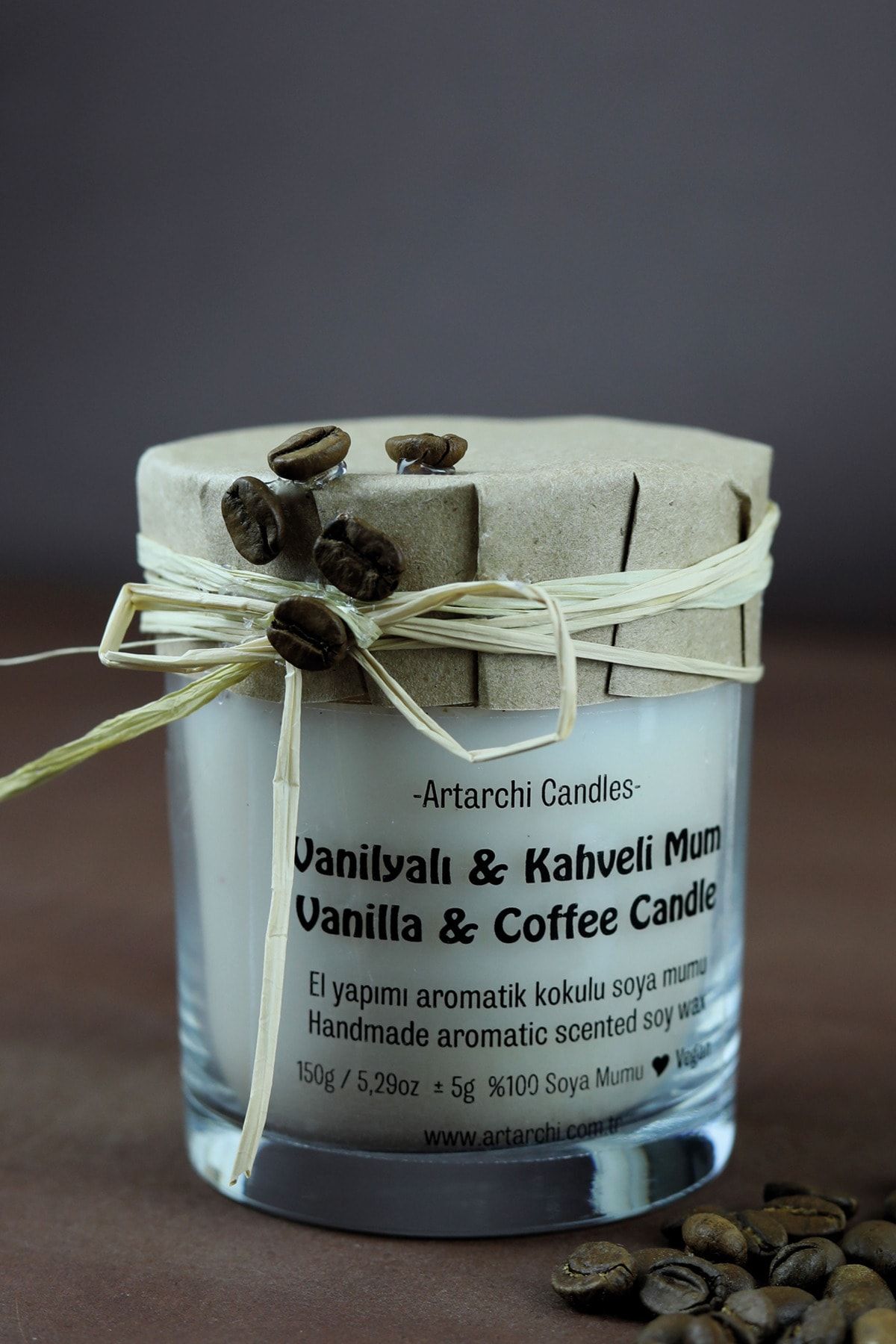 Artarchi Candles Vanilyalı Kahveli Mum & Vanilla Coffee Candle 150gr / / Aromatik Kokulu %100 Doğal Soya Mumu