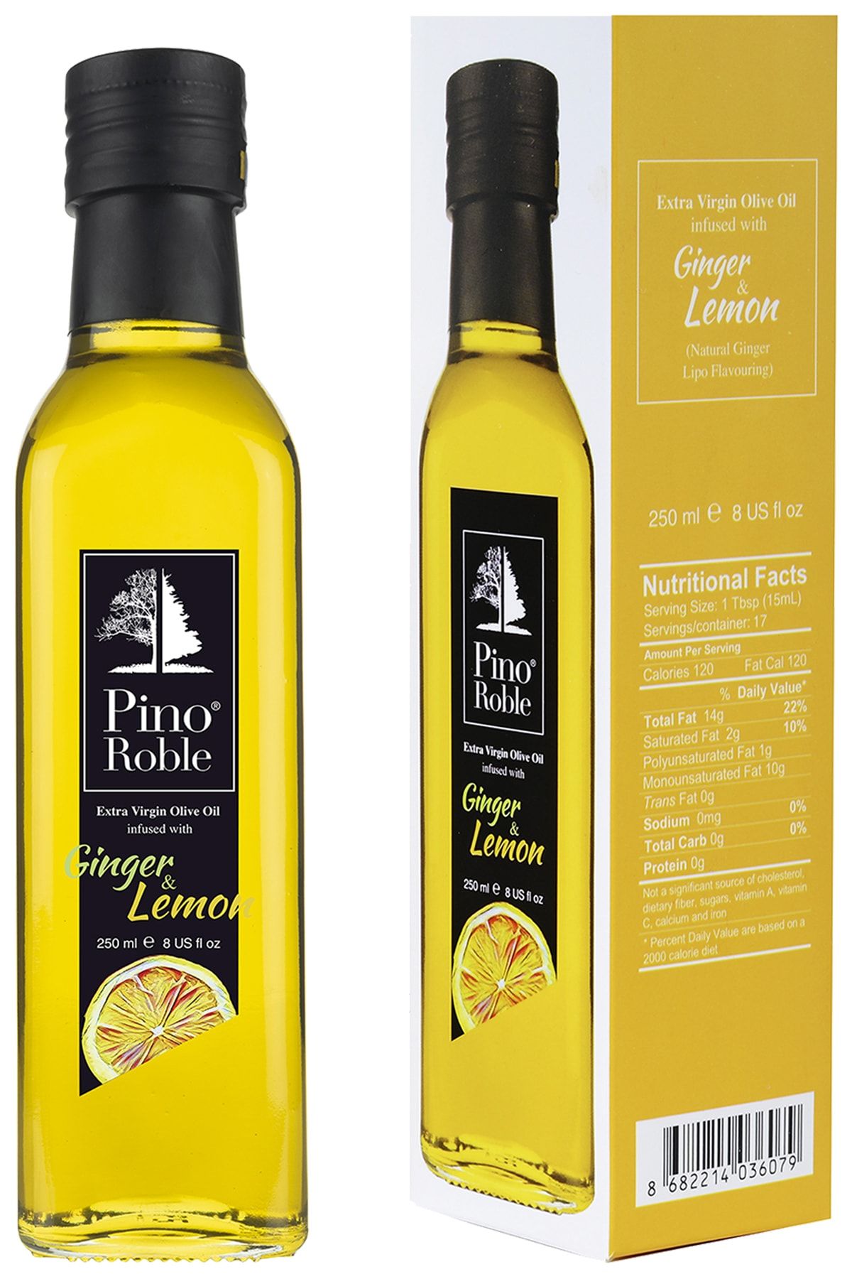 PinoRoble Zencefil Ve Limon Esansiyel Yağlı Soğuk Sıkım Sızma Zeytinyağı Gurme Salata Sosu 250 ml