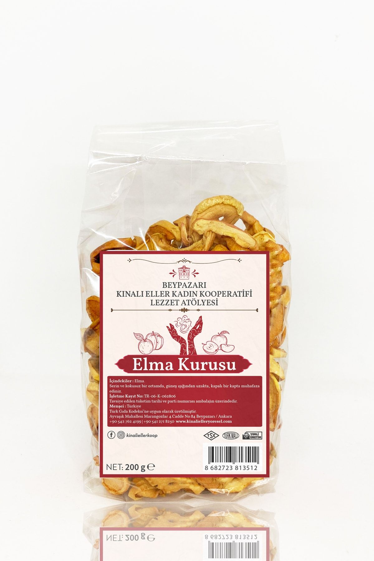 Kınalı Eller Kadın Kooperatifi Beypazarı Doğal Atıştırmalık Elma Kurusu 200gr
