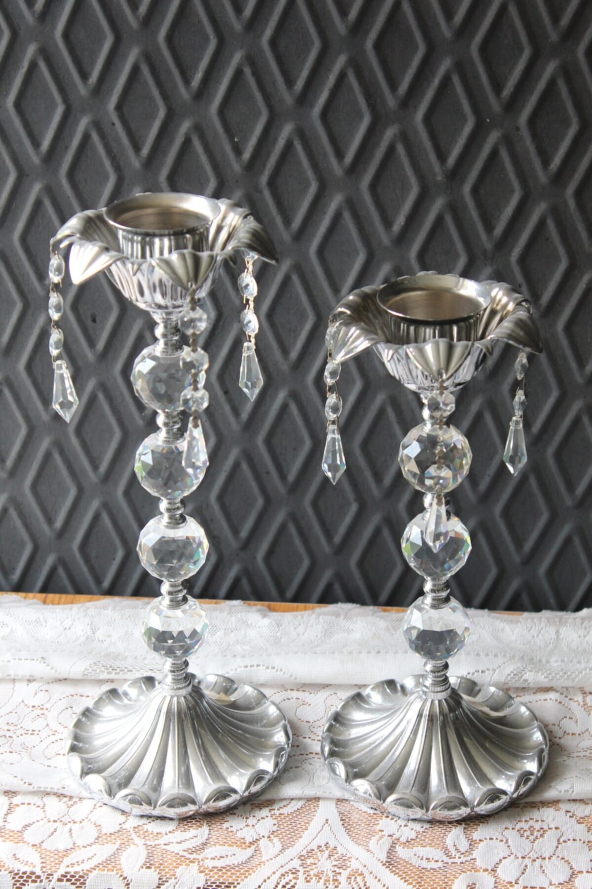 Franco 2li Dekoratif Kristal Taşlı Şamdan/mumluk