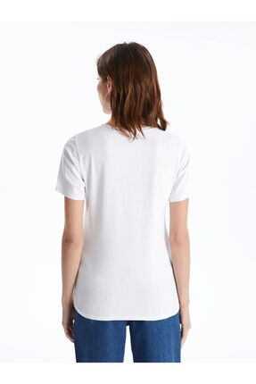 LCWAIKIKI Basic Buxe Beyazı Bisiklet Yaka Düz Kısa Kollu Kadın Tişört Image 3