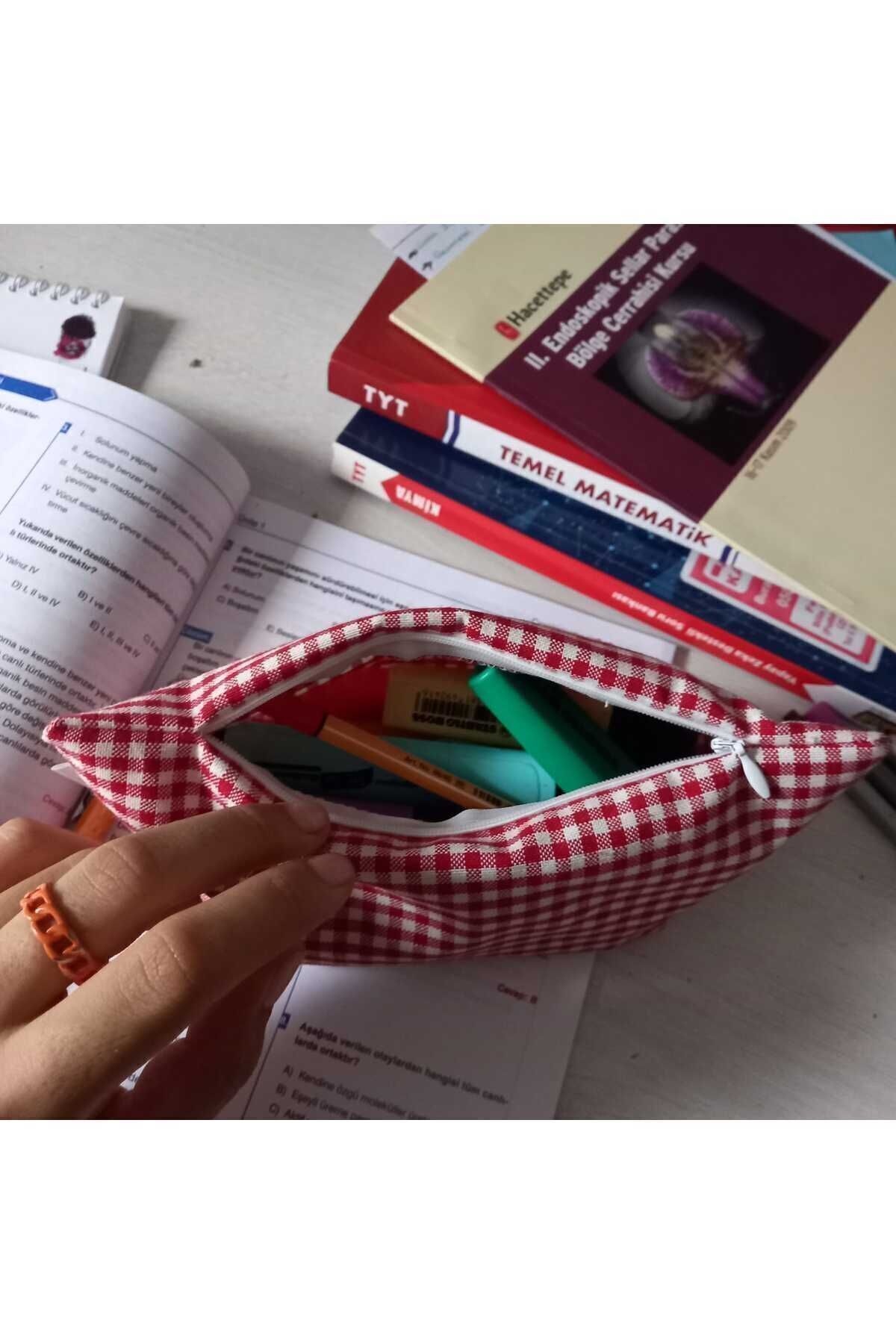 جا مدادی تک چشمی زیپ قابل شستشو Gingham قرمز مداد کیف کیف لوازم آرایش