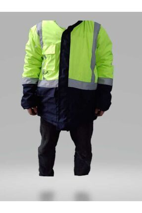 Reflektörlü Su Geçirmez Parka Kışlık Mont Sarı-Lacivert İş Montu Mühendis Montu Image 0