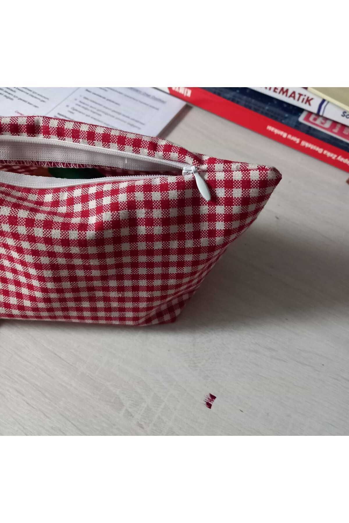 جا مدادی تک چشمی زیپ قابل شستشو Gingham قرمز مداد کیف کیف لوازم آرایش
