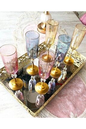 El Dekorlu 6 Kişilik Kahve Yanı Cam Kadeh Su Bardağı Seti, Çeyizlik Set, Hediyelik Set Image 0