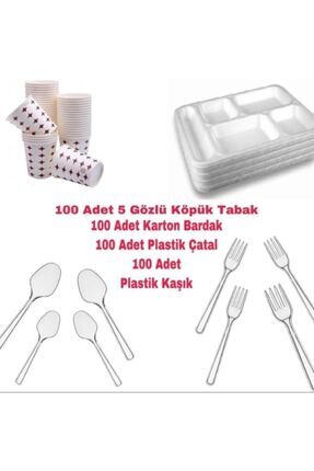 5 Gözlü Tabldot Köpük Tabak - Plastik Çatal,kaşık-karton Bardak Image 0