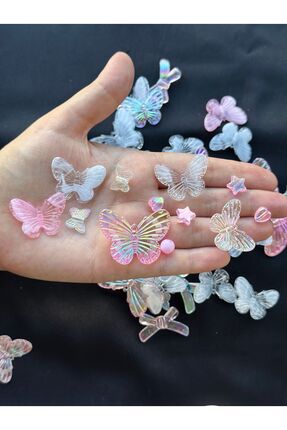 25 Adet Şeffaf Pembe Beyaz Janjanlı Hareli Parlak Karışık Renkli Parlak Plastik Akrilik Boncuk Image 1