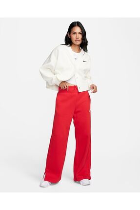 Sportswear Phoenix Fleece High-Waisted Wide Oversize İspanyol Paça Kırmızı Kadın Eşofman Altı Image 2