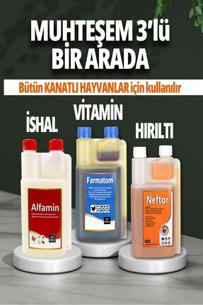 3lü Set Kuşlar Için Farmatom Vitamin Alfamin Ishal Neftor Hırıltı Seti (500 ML) Image 0