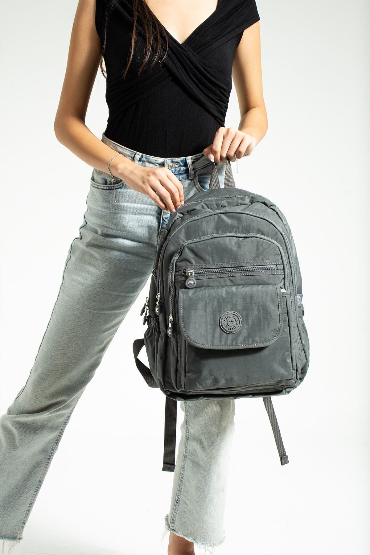 کیف مدرسه بند ارتوپدی قابل تنظیم یونیسکس خاکستری سایز مگا با 9 محفظه و محفظه لپ تاپ